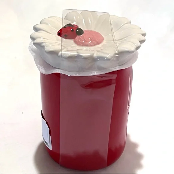 Rae Dunn LOVE BUG Ceramic Mug with Flower/Ladybug Topper Red/White - Picture 5 of 16